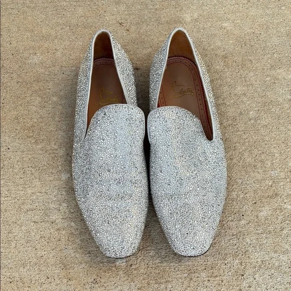 Christian Louboutin Swarovski Dandelion Silver Loafers Slip-On 44.5 US 10-10.5 - Picture 6 of 12